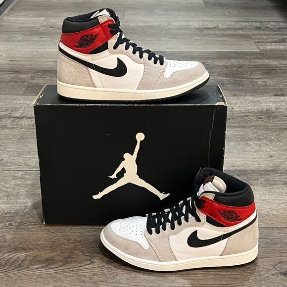 Jordan 1 Retro High Light Smoke Grey Red Basketball Shoes - Men's Size 10.5 - Picture 1 of 8